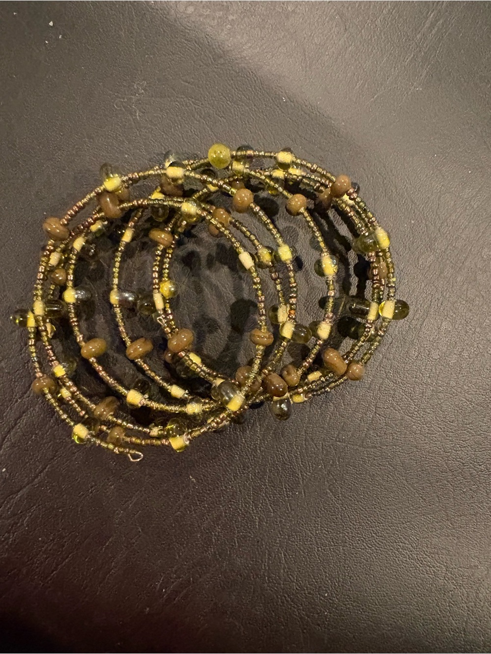 Handmade Olive Green Beaded Coil Bracelet Stack - Women Jewelry